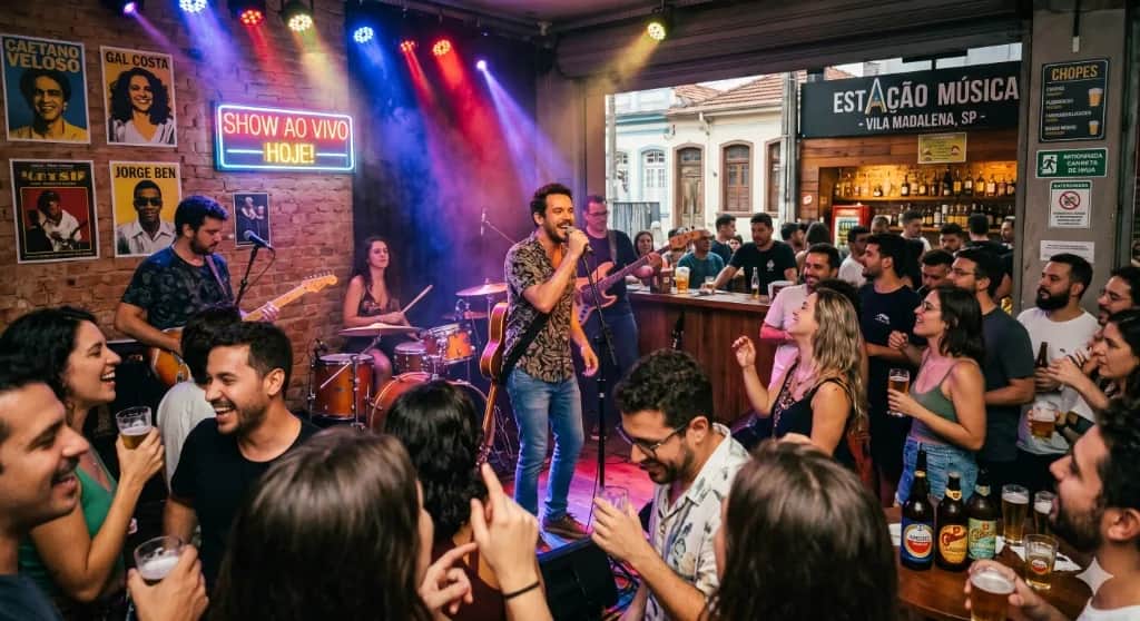 Ambiente de bar e restaurante com estrutura de atendimento